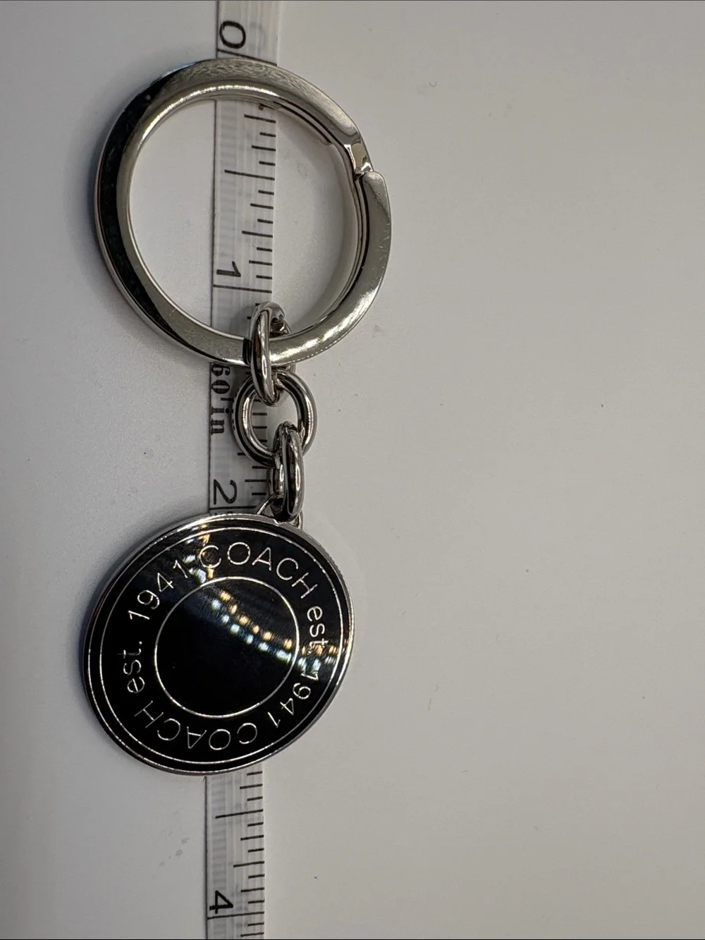 Coach Black and Silver Round Logo Keychain